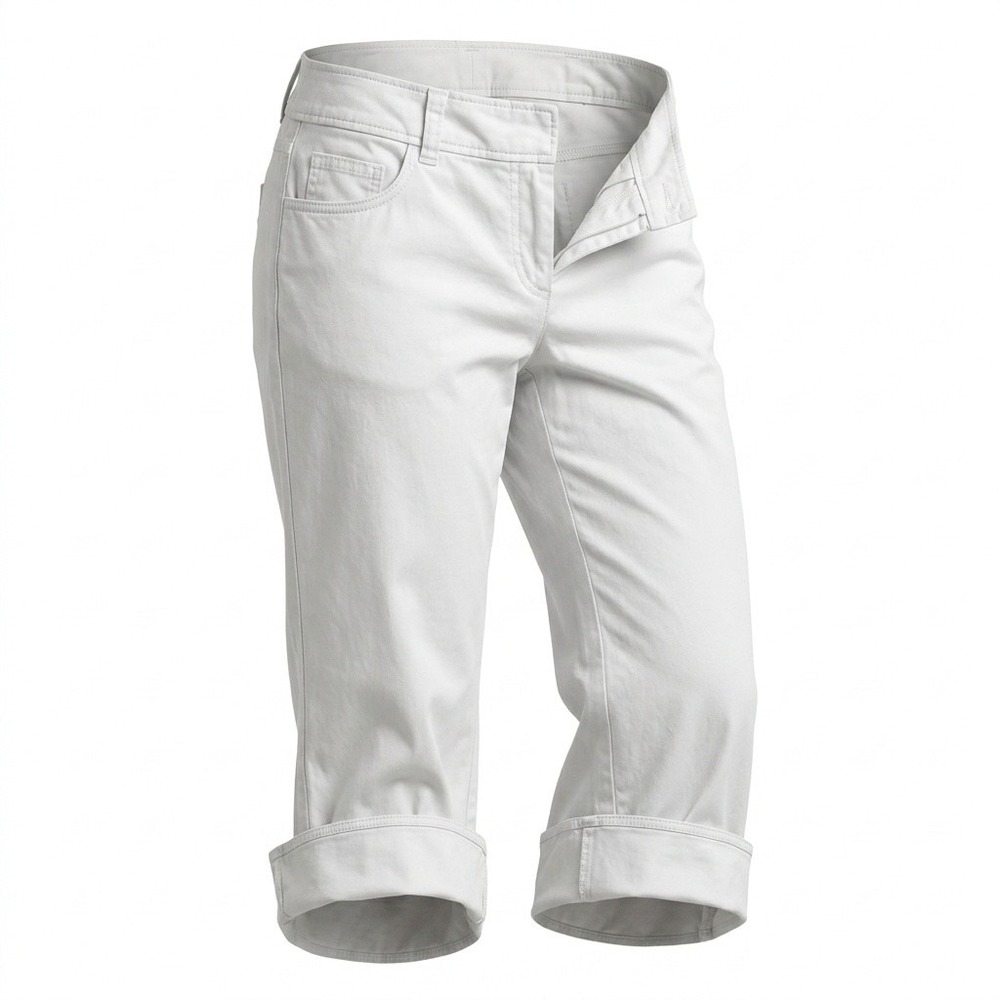 Tribella Sport Capri Pants Womens 10 Cropped Button Cuff White Solid Twill Y2K